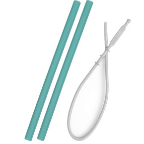 Minikoioi Flexi Straws силиконови сламки 2 бр. - Green и четка