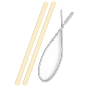 Minikoioi Flexi Straws силиконови сламки 2 бр. - Yellow и четка