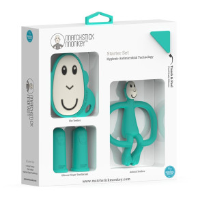 Matchstick Monkey Teething Starter Set комплект силиконови чесалки с антимикробна технология - Green
