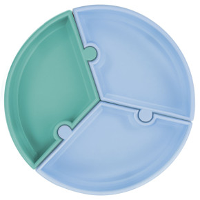 Minikoioi Puzzle силиконова чиния с вакуум - 3 части - Blue/Green