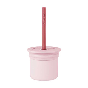 Minikoioi Sip+Snack силиконов комплект сламка и чаша с 2 капака - PinkVelvet Rose