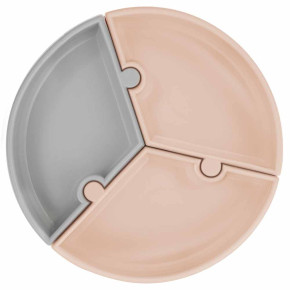 Minikoioi Puzzle силиконова чиния с вакуум - 3 части - Beige/Powder Grey
