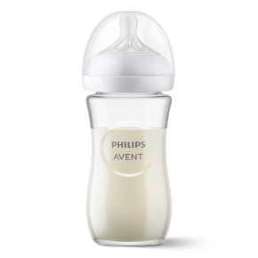 Стъклено шише Natural Response 240 мл с биберон без протичане Natural Response Поток 3, 1м+, Philips AVENT