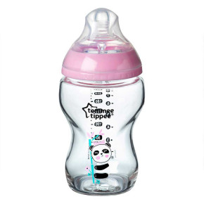 Tommee Tippee Стъклено шише за хранене EASI-VENT 0м+, 250 мл, розово